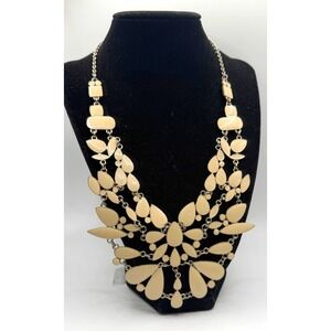 Natasha Beige Enamel Statement Bib Necklace Gold Tone 14–17"